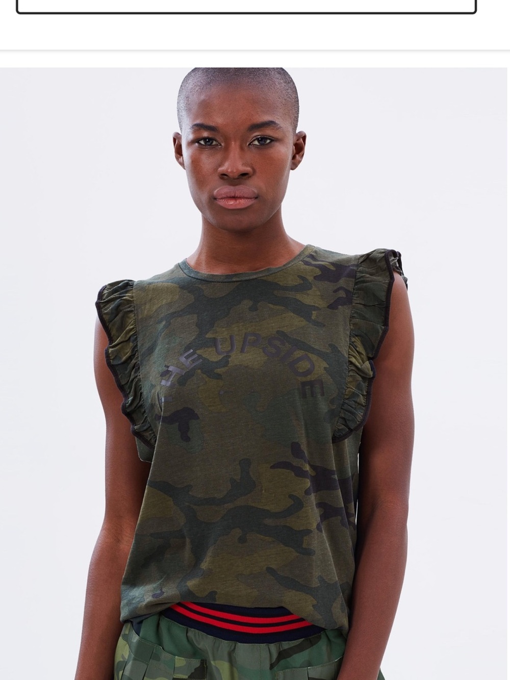The Upside Camo Ruffle-Sleeve Tank - Olive Green 4 Small